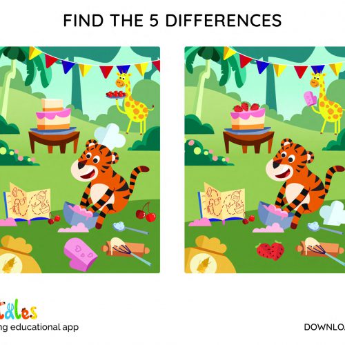 Worksheet-visual attention-kindergarten-children 3 4 5 years old-jungle-tiger