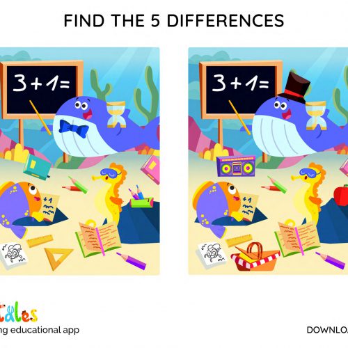 Worksheet-visual attention-kindergarten-children 3 4 5 years old-ocean-whale